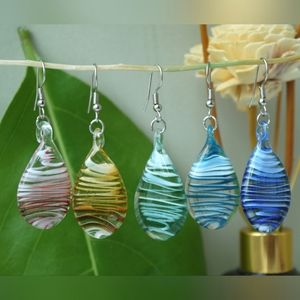 Handmade Glass Artisan Earrings Flat Drop